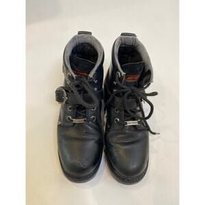 Harley-Davidson Faded Glory Black Lace Up Moto Leather Ankle Boots Sz 7.5 Women